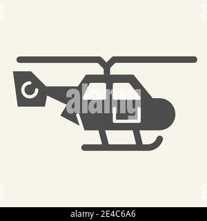 Icona della vista laterale dell'elicottero. Illustrazione vettoriale del trasporto aereo isolata in bianco. Design in stile glifo chopper, progettato per il web e le app. EPS 10. Illustrazione Vettoriale