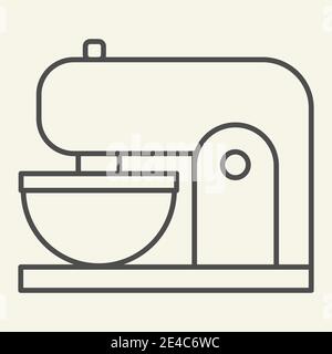 Icona della linea sottile della macchina da caffè. Mixer con simbolo della tazza, pittogramma a forma di contorno su sfondo beige. Segno del miscelatore della cucina per il concetto mobile e il fotoricettore Illustrazione Vettoriale