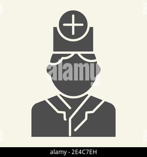 Icona del medico. Medico o infermiere in cappello con pittogramma di stile croce glifo su sfondo bianco. Terapista per il concetto mobile e il web design Illustrazione Vettoriale