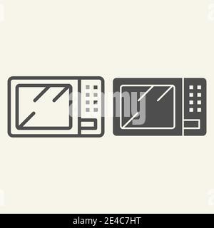 Linea microonde e icona continua. Simbolo del forno a microonde, pittogramma stile contorno su sfondo beige. Segno della stufa elettrica della cucina per il mobile Illustrazione Vettoriale