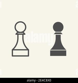 Linea Chess Pawn e icona a forma di solido. Pittogramma a forma di contorno del pezzo di scacchi su sfondo beige. Gioco da tavolo strategico per il concetto mobile e il web design Illustrazione Vettoriale