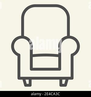 Icona linea sedia morbida. Comodo simbolo di poltrona classica, pittogramma in stile contorno su sfondo beige. Sedie mobili per il relax segno per mobili Illustrazione Vettoriale