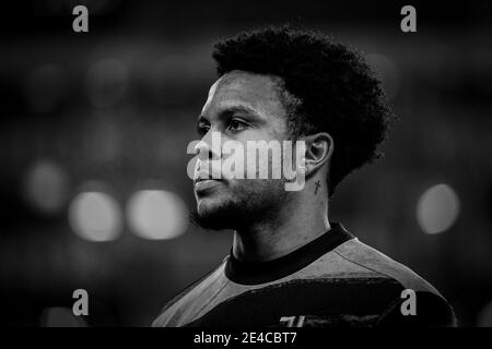 Ritratto di Weston Mckennie in bianco e nero durante il Riscaldamento presso lo stadio Allianz Foto Stock