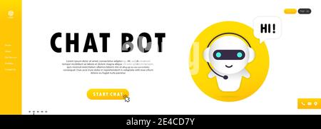Banner bot chat. Modello pagina di destinazione bot dell'assistente online. Supporto tecnico. Per la pagina Web. Illustrazione Vettoriale
