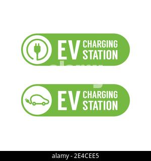 Banner stazione di ricarica EV. Stazione di ricarica del veicolo elettrico, punto di ricarica elettrico. Illustrazione Vettoriale
