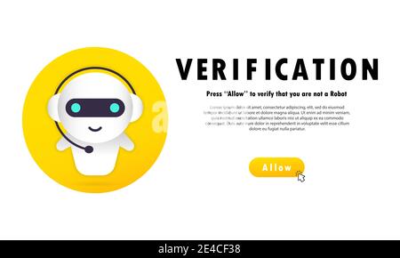 Banner di verifica. Premere Consenti per verificare che non si sia un robot. Privacy delle informazioni, tecnologie di verifica. Illustrazione Vettoriale