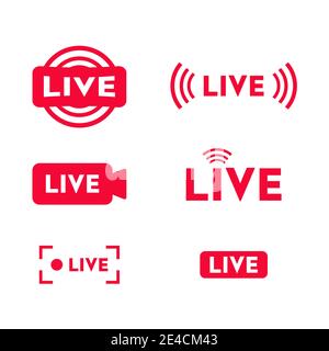 Set di icone per lo streaming live. Streaming dal vivo, trasmissioni, streaming online, tv, spettacoli, film e spettacoli dal vivo. Illustrazione Vettoriale