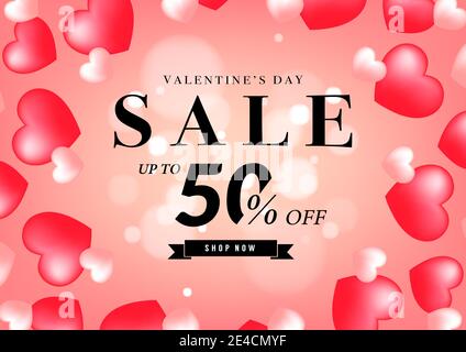 Il giorno di San Valentino la vendita banner modello di progettazione. 50% di sconto promozione vendita banner. Illustrazione Vettoriale