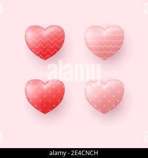 Set di icone del cuore. Cuore rosso e rosa per San Valentino. Illustrazione Vettoriale