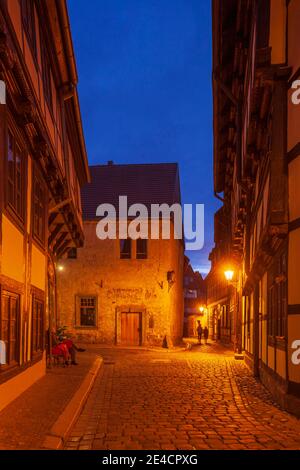 Alley Hell, città vecchia, Quedlinburg, Harz, Sassonia-Anhalt, Germania, Europa Foto Stock