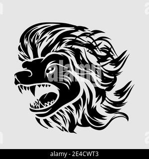 tatuaggio tribale testa leone vichingo e logo vettoriale Illustrazione Vettoriale