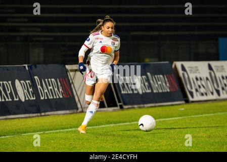 Delphine Cascarino dell'Olympique Lyonnais controlla la palla durante il 039; s campionato francese D1 Arkema football ma / LM Foto Stock