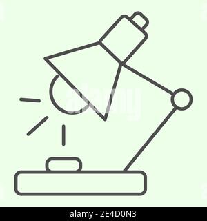 Icona linea sottile lampada da tavolo. Lampada da tavolo per la lettura e lo studio del pittogramma a forma di contorno su sfondo bianco. La scuola e i segni di conoscenza per i dispositivi mobili Illustrazione Vettoriale