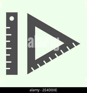 Icona del righello. Triangolo matematico e righelli scolastici pittogramma stile glifo su sfondo bianco. Segni di studio e formazione per il concetto mobile e il Web Illustrazione Vettoriale