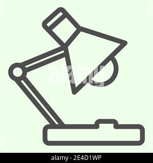 Icona della linea della lampada da lettura per ufficio. Lampada da tavolo per istruzione e lavoro pittogramma stile contorno su sfondo bianco. Cartelli delle apparecchiature aziendali per dispositivi mobili Illustrazione Vettoriale