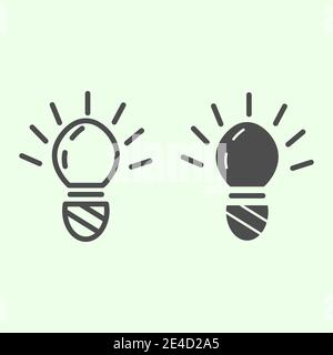 Linea della lampadina e icona fissa. Lampada elettrica innovativa con pittogramma luminoso su sfondo bianco. Segni di ricerca e tecnologia per Illustrazione Vettoriale