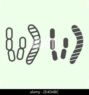 Linea batterica e icona continua. Probiotici batteri e microrganismi delineano un pittogramma su sfondo bianco. Segni di biochimica e microbiologia Illustrazione Vettoriale