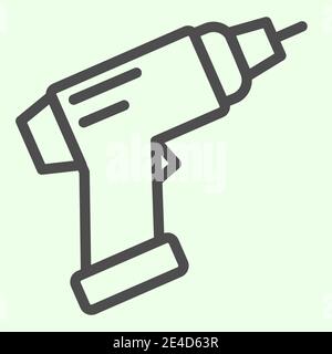 Icona della linea di perforazione. Il cacciavite elettrico cordless presenta un pittogramma su sfondo bianco. Strumenti di costruzione e cartelli di ristrutturazione per dispositivi mobili Illustrazione Vettoriale