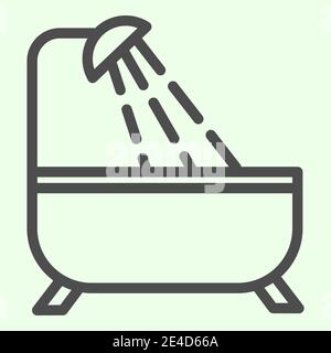 Icona della linea del bagno. Pittogramma a forma di vasca e doccia su sfondo bianco. Cartelli immobiliari e di costruzione per il concetto mobile e web Illustrazione Vettoriale