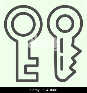 Icona della riga chiave. Due chiavi della porta della casa simbolo contorno stile pittogramma su sfondo bianco. Cartelli immobiliari e di costruzione per il concetto mobile e web Illustrazione Vettoriale
