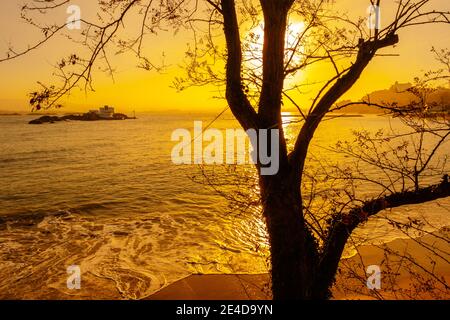 Santander Bay al tramonto, Cantabria, Cantabria, Spagna settentrionale, Europa Foto Stock