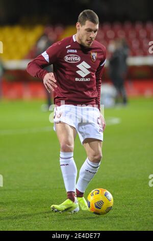 Benevento, Italia. 22 gennaio 2021. Benevento, Italia, Stadio Ciro Vigorito, 22 gennaio 2021, Andrea Belotti ( Torino FC ) durante il Benevento Calcio vs Torino FC - Calcio italiano Serie A match Credit: Renato Olimpio/LPS/ZUMA Wire/Alamy Live News Foto Stock