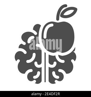 Icona del solido conoscenza. Immagine vettoriale di cervello e mela isolata su bianco. Pensate al design in stile glifo, progettato per il Web e le applicazioni. EPS 10. Illustrazione Vettoriale