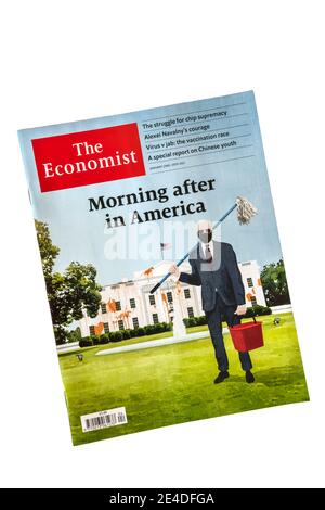 Prima copertina dell'Economist dopo che Joe Biden è stato eletto il 46 ° presidente degli Stati Uniti. Foto Stock