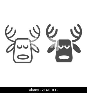 Linea di cervi cornati e icona glifo. Illustrazione vettoriale del cervo di Natale isolata su bianco. Moose Head Outline Style design, progettato per il web e le app. EPS Illustrazione Vettoriale