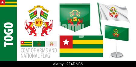 Insieme vettoriale dello stemma e della bandiera nazionale Del Togo Illustrazione Vettoriale