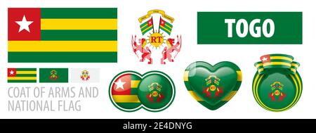 Insieme vettoriale dello stemma e della bandiera nazionale Del Togo Illustrazione Vettoriale