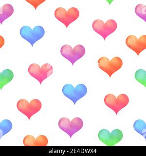 Motivo senza cuciture con cuore a colori acquerelli. Foto Stock