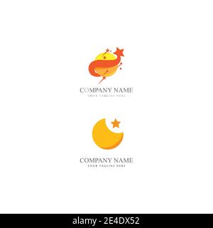 Modello vettoriale di illustrazione del logo a stella e luna Illustrazione Vettoriale