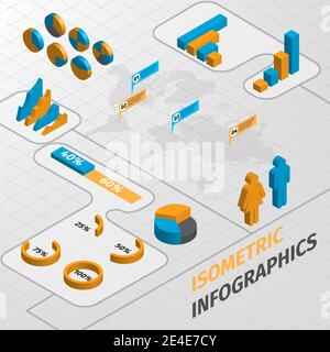 Abstract isometrica infographics business gli elementi di design e grafici illustrazione vettoriale Illustrazione Vettoriale