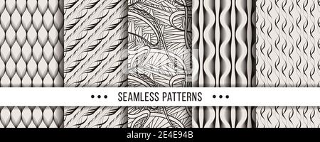 Insieme di modelli senza giunture rigidi e minimalistici. Collezione per colorare pagine, stampe tectile, decorazioni, design Illustrazione Vettoriale