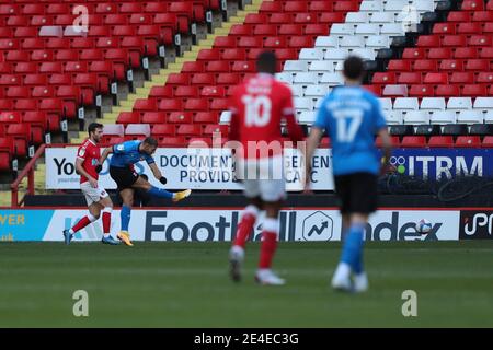 Londra, Regno Unito. 23 gennaio 2021. Hallam Hope of Swindon Town apre il punteggio durante la partita Sky Bet League 1 alla Valley, Londra immagine di ben Peters/Focus Images/Sipa USA 23/01/2021 Credit: Sipa USA/Alamy Live News Foto Stock