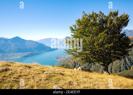 Vista panoramica aerea dell'Alto Lario verso sud, Lago di Como (IT) Foto Stock