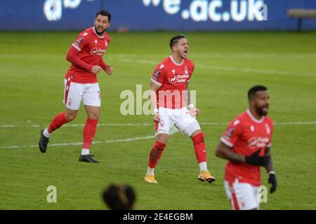 SWANSEA, GALLES. 23 GENNAIO Anthony Knockaert di Nottingham Forest festeggia dopo aver segnato durante la partita della fa Cup tra Swansea City e Nottingham Forest al Liberty Stadium di Swansea sabato 23 gennaio 2021. (Credit: Jeff Thomas | MI News) Credit: MI News & Sport /Alamy Live News Foto Stock