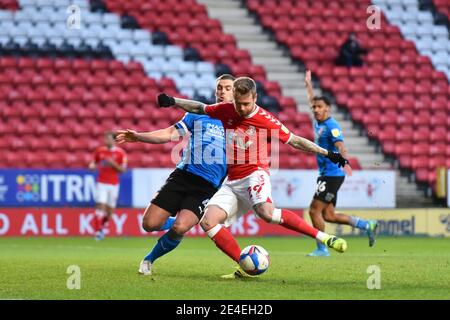 LONDRA, INGHILTERRA. IL 23 GENNAIO Ronnie Schwartz di Charlton Athletic segna il secondo goal della sua squadra non permesso per l'offside durante la partita Sky Bet League 1 tra Charlton Athletic e Swindon Town at the Valley, Londra, sabato 23 gennaio 2021. (Credit: Ivan Yordanov | MI News) Credit: MI News & Sport /Alamy Live News Foto Stock