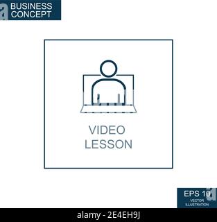 Concetto di business, icona web da linee sottili. Supporto di esercitazioni video - illustrazione vettoriale Illustrazione Vettoriale
