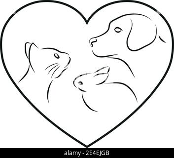 Cuore e animali, logo veterinario, etichetta adesiva Illustrazione Vettoriale