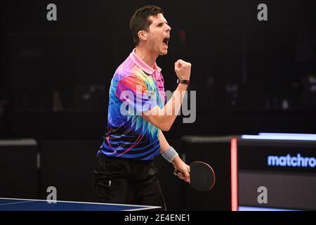 COVENTRY, REGNO UNITO. 23 gennaio 2021. Oriol Monzo (ESP) durante il 2021 World Ping Pong Masters alla Ricoh Arena sabato 23 gennaio 2021 a COVENTRY, INGHILTERRA. Credit: Taka G Wu/Alamy Live News Foto Stock