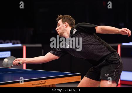 COVENTRY, REGNO UNITO. 23 gennaio 2021. Matt Ware (ENG) durante il 2021 World Ping Pong Masters alla Ricoh Arena sabato 23 gennaio 2021 a COVENTRY, INGHILTERRA. Credit: Taka G Wu/Alamy Live News Foto Stock