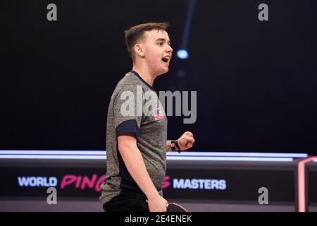 COVENTRY, REGNO UNITO. 23 gennaio 2021. Vlad Farcas (USA) durante il 2021 World Ping Pong Masters alla Ricoh Arena sabato 23 gennaio 2021 a COVENTRY, INGHILTERRA. Credit: Taka G Wu/Alamy Live News Foto Stock
