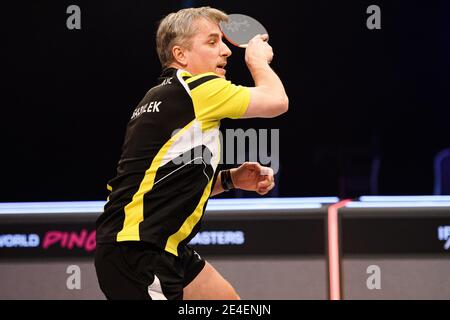 COVENTRY, REGNO UNITO. 23 gennaio 2021. Tomas Sadilek (CZE) durante il 2021 World Ping Pong Masters alla Ricoh Arena sabato 23 gennaio 2021 a COVENTRY, INGHILTERRA. Credit: Taka G Wu/Alamy Live News Foto Stock