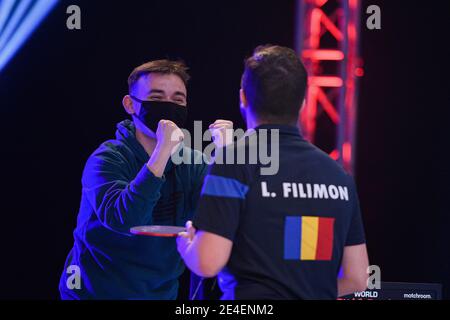 COVENTRY, REGNO UNITO. 23 gennaio 2021. Lucian Filimon (ROU) durante il 2021 World Ping Pong Masters alla Ricoh Arena sabato 23 gennaio 2021 a COVENTRY, INGHILTERRA. Credit: Taka G Wu/Alamy Live News Foto Stock