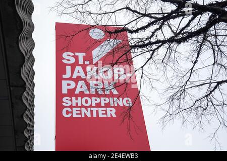 Basilea, Svizzera. 16 gennaio 2021. Vista generale Centro commerciale St. Jakob-Park durante le situazioni di Lockdown e di gioco a porte chiuse a St. Jakob-Park a Basilea, Svizzera. Credit: SPP Sport Press Photo. /Alamy Live News Foto Stock