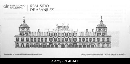 Biglietto d'ingresso per il Palazzo Aranjuez Madrid Spagna Foto Stock