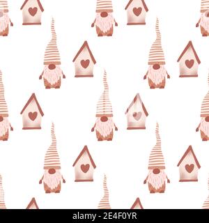 San Valentino cartoon gnome modello senza giunture - giorno di San Valentino carino Foto Stock