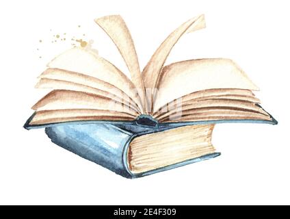 Libri vecchi. Immagine disegnata a mano con acquerello, isolata su sfondo bianco Foto Stock